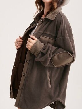 Cozy Oversized Fleece Shacket in -Brown